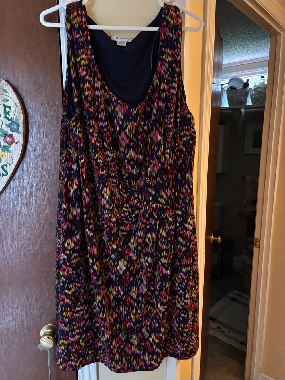 Liz Claiborne Navy Multicolor Printed Sleeveless Dress